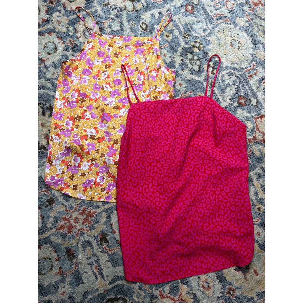 Ann Taylor Cami Bundle Women Medium Pink Yellow Floral Leopard EUC